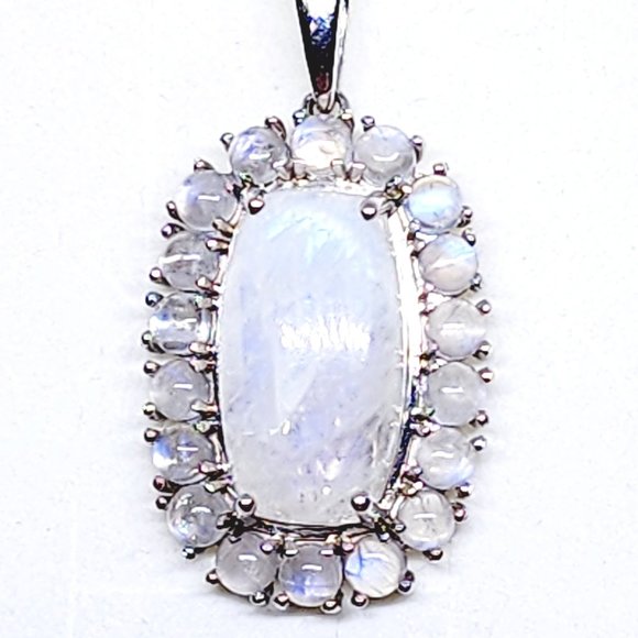 Premium Rainbow Moonstone pendant necklace in Platinum over SS 25 carats